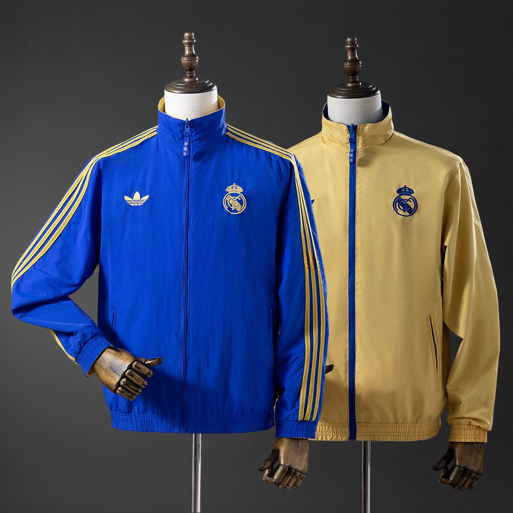 Real Madrid Reversible Jacket Windbreaker – Blue & Yellow – Replica Football Soccer Jacket – S–XXL