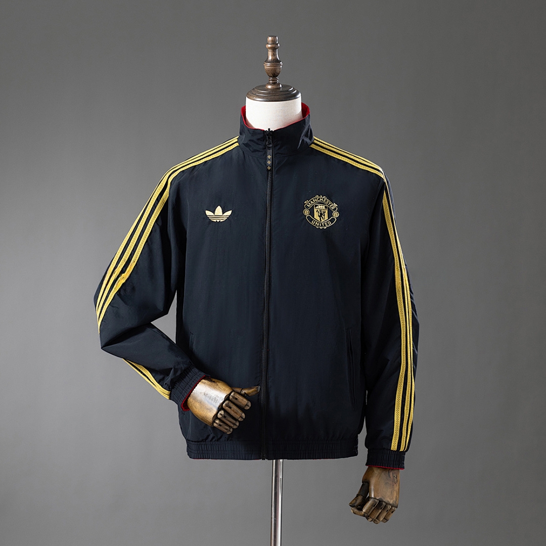 M-U Reversible Jacket Windbreaker – Black & Red – Replica Football Soccer Jacket – S–XXL