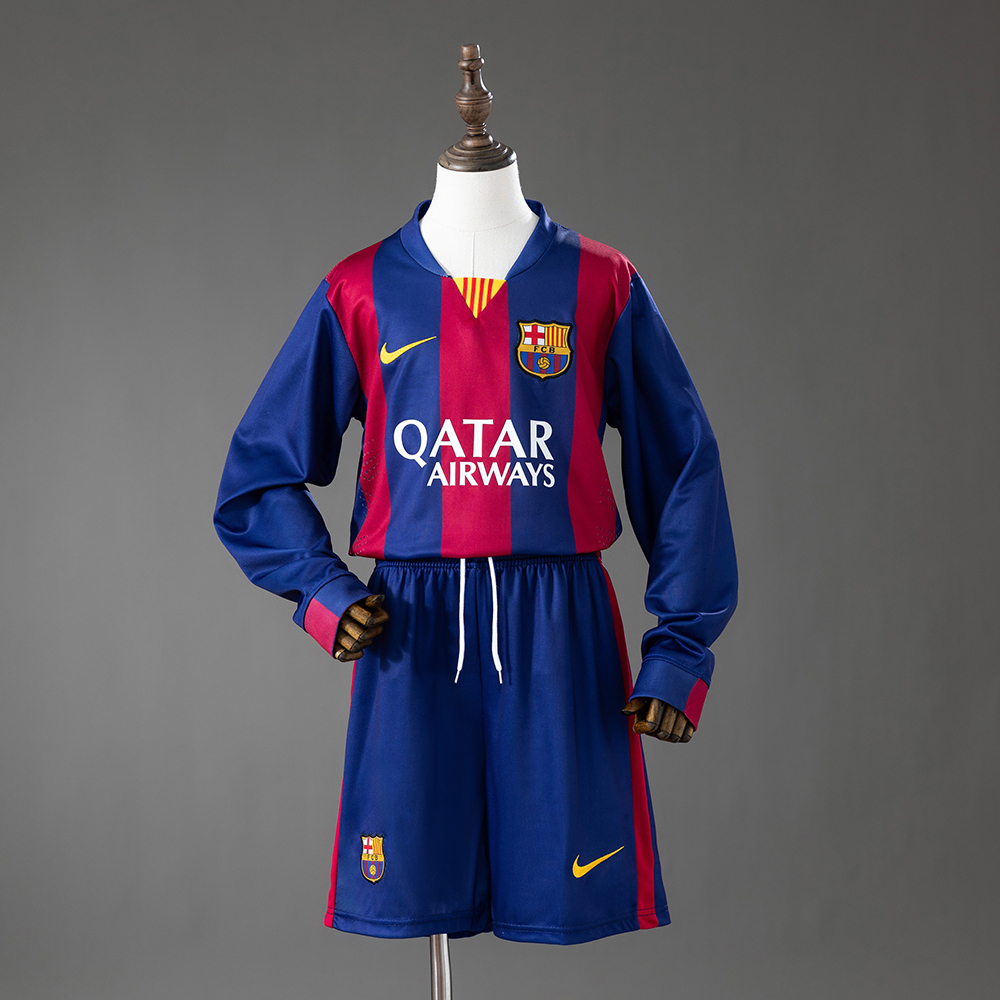 Barcelona 14_15 Home Retro Long-Sleeve Kids Kit Jersey – Replica Football Soccer Shirt – Size 16–28