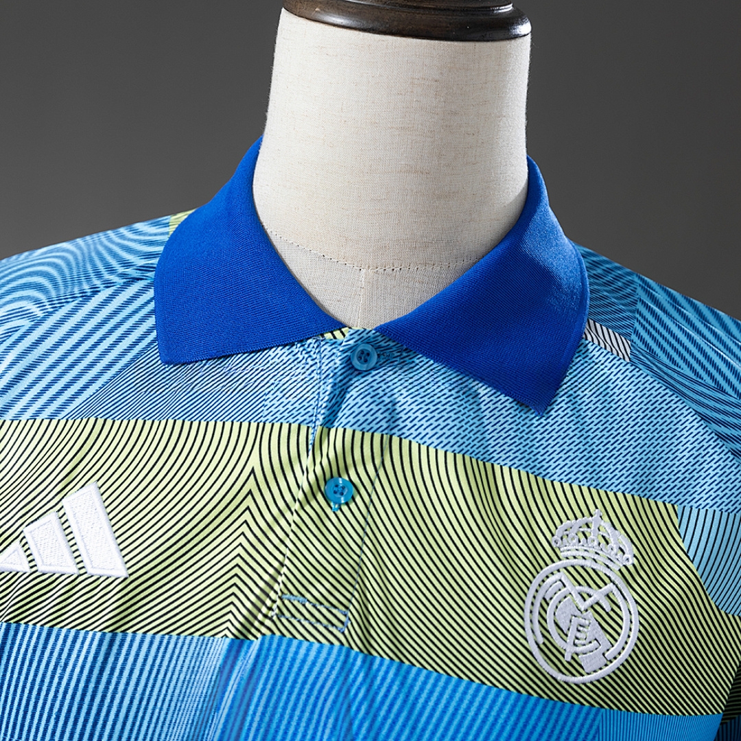 Real Madrid 25_26 POLO - Green Striped Tray S-XXL – Replica Football Soccer Shirt – S–XXL