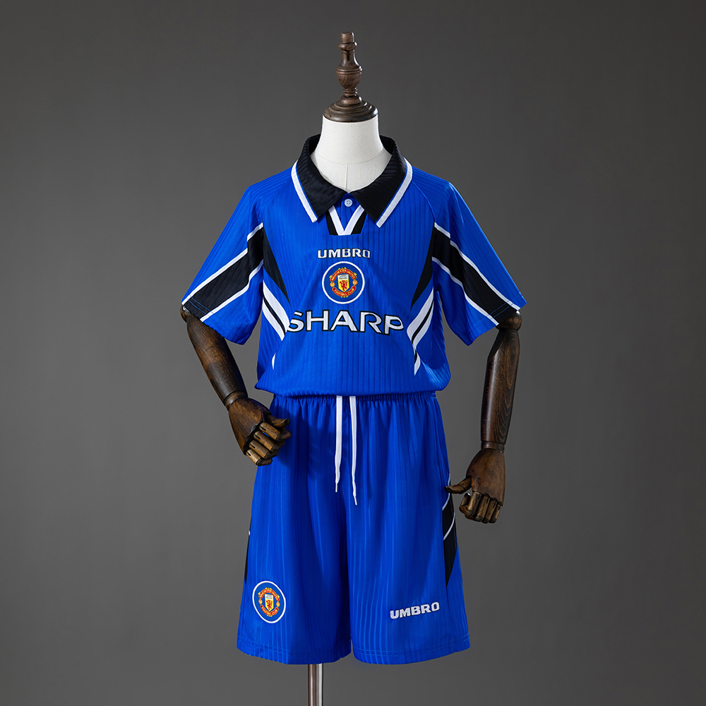 M-U 96_98 Third Away Retro Kids Kit Jersey – Replica Football Soccer Shirt – Size 16–28