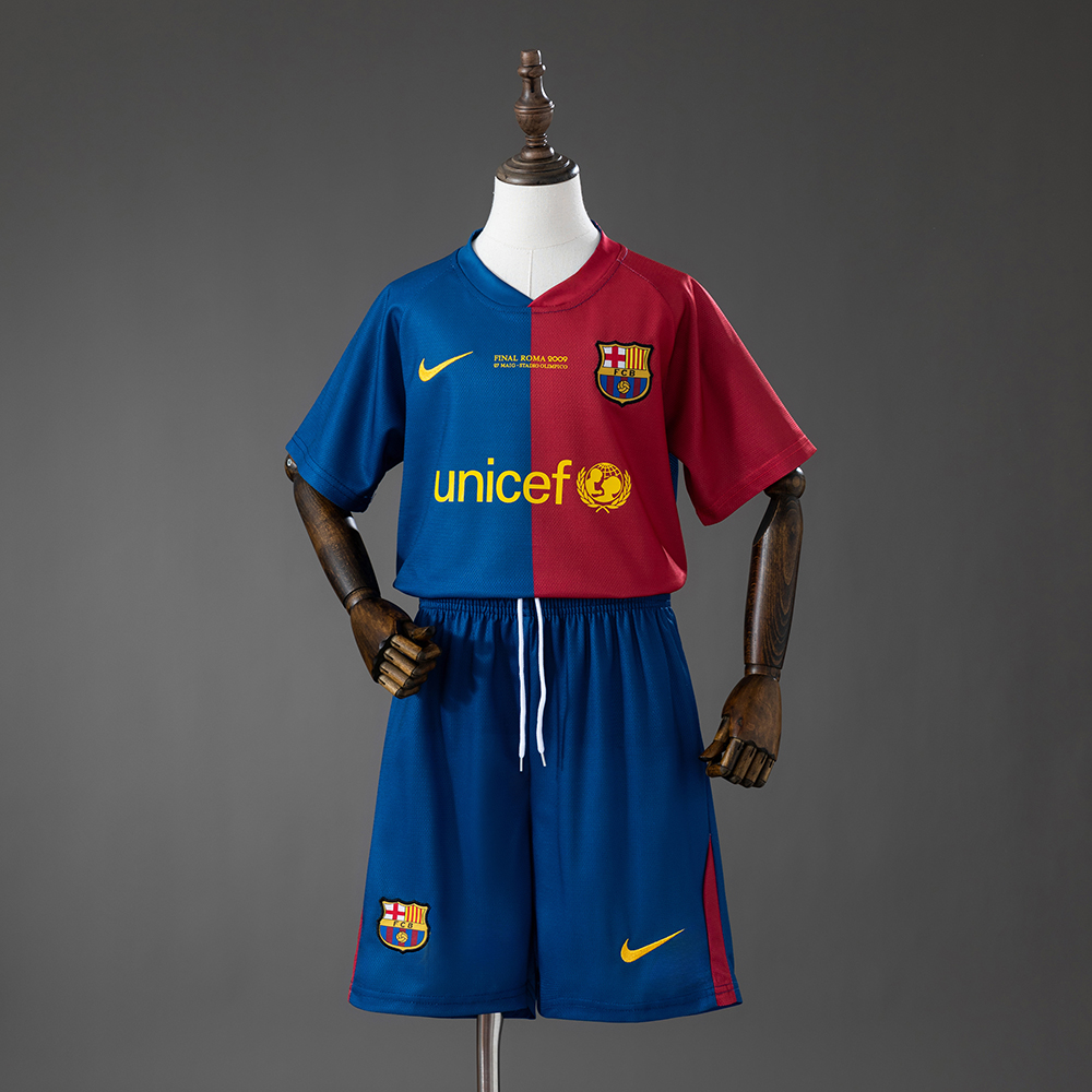 Barcelona 08_09 Home Retro Kids Kit Jersey – Replica Football Soccer Shirt – Size 16–28