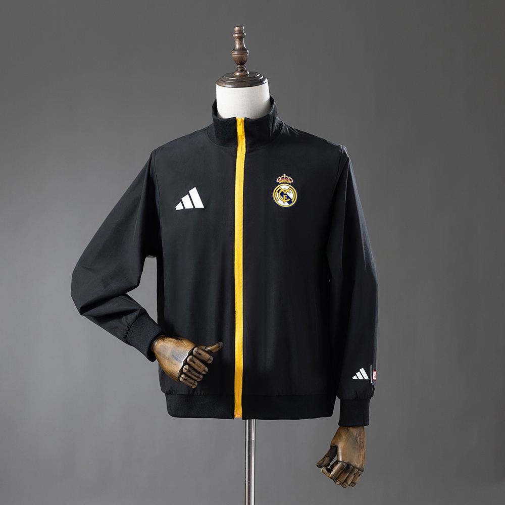 Real Madrid 25/26 Windbreaker – Black – Replica Football Soccer Jacket – S–3XL