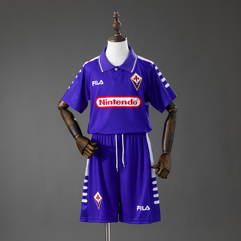 Fiorentina 98_99 Home Retro Kids Kit Jersey – Replica Football Soccer Shirt – Size 16–28