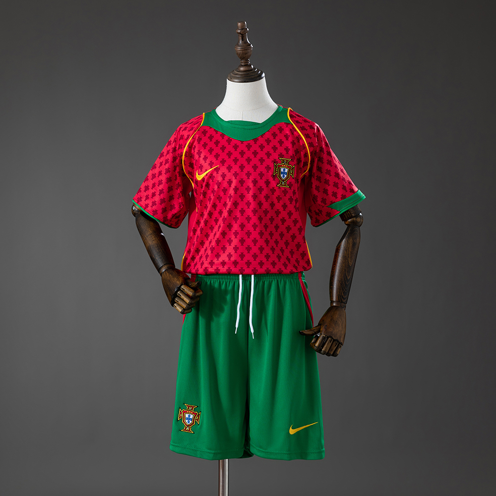 Portugal 2004 Home Retro Kids Kit Jersey – Replica Football Soccer Shirt – Size 16–28