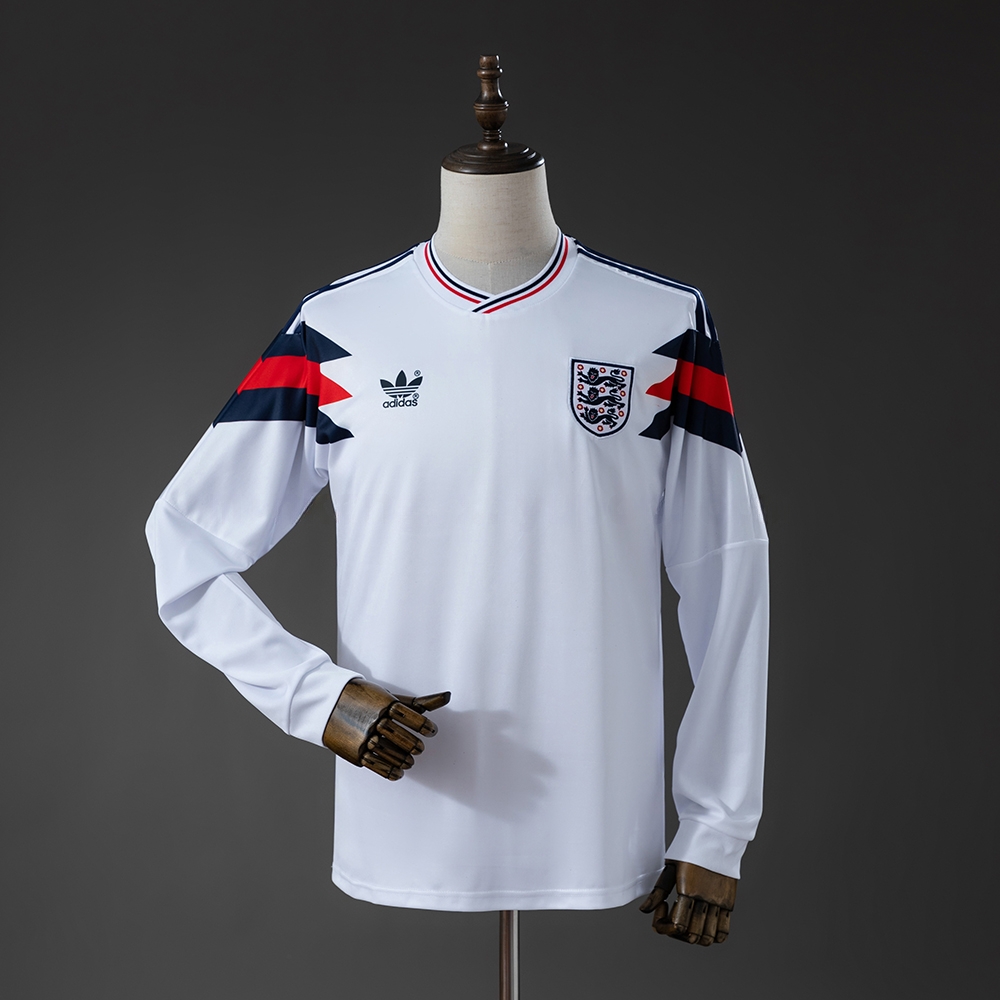 England 1990 Home Retro Long Sleeve Jersey – Replica Football Soccer Shirt – S–XXL