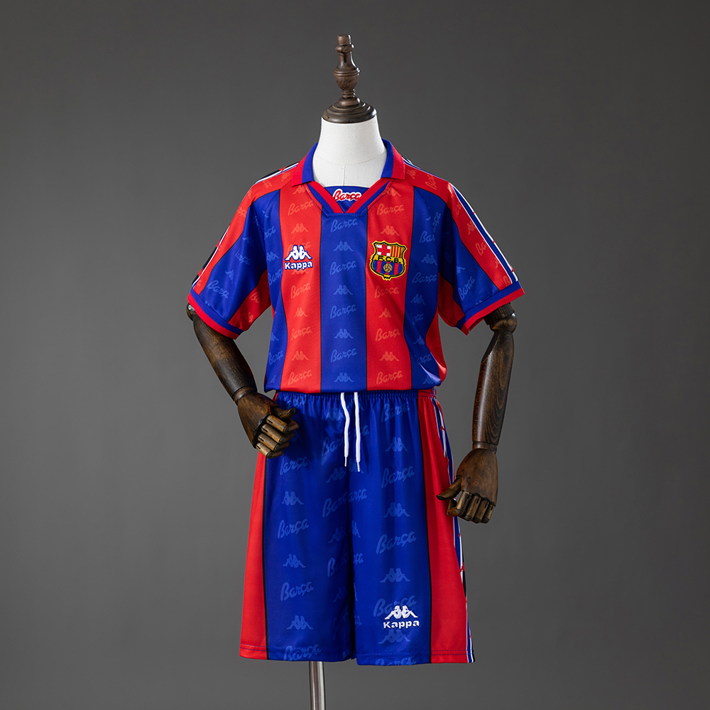 Barcelona 96_97 Home Retro Kids Kit Jersey – Replica Football Soccer Shirt – Size 16–28