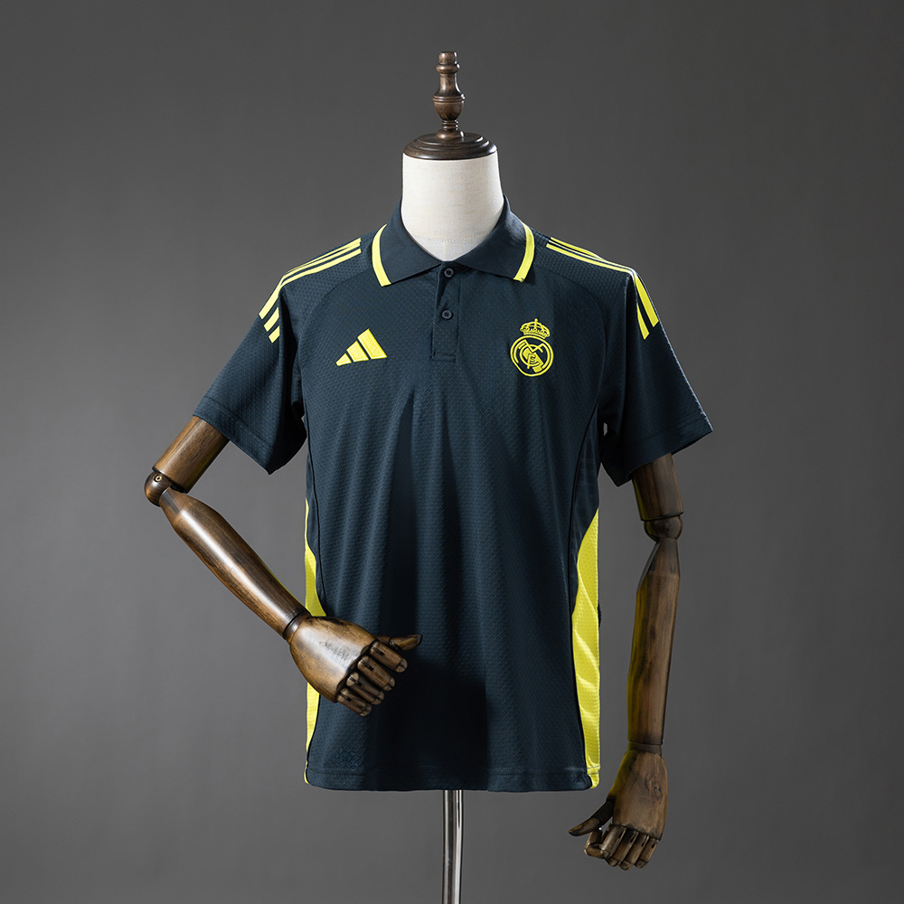 Real Madrid 25_26 POLO - Dark Grey & Yellow – Replica Football Soccer Shirt – S–XXL