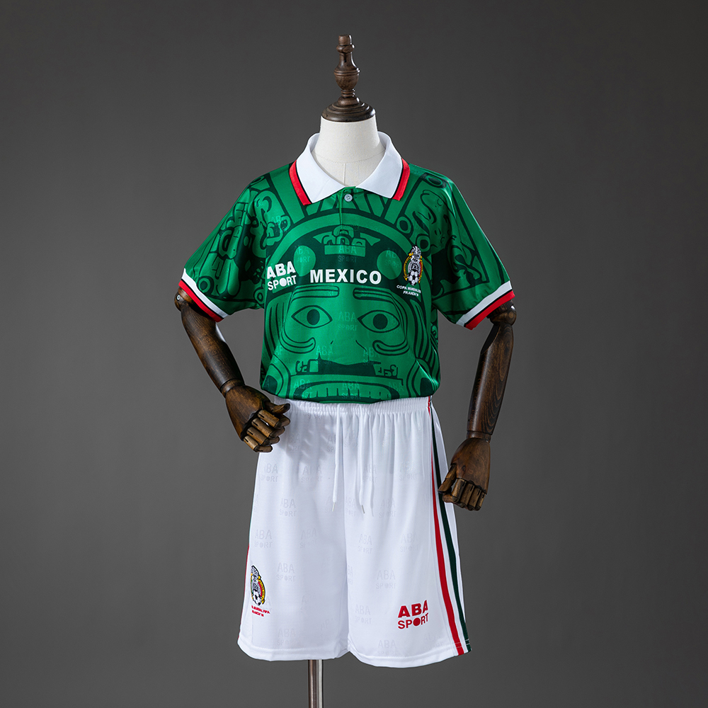 Mexico 1998 Home Retro Kids Kit Jersey – Replica Football Soccer Shirt – Size 16–28