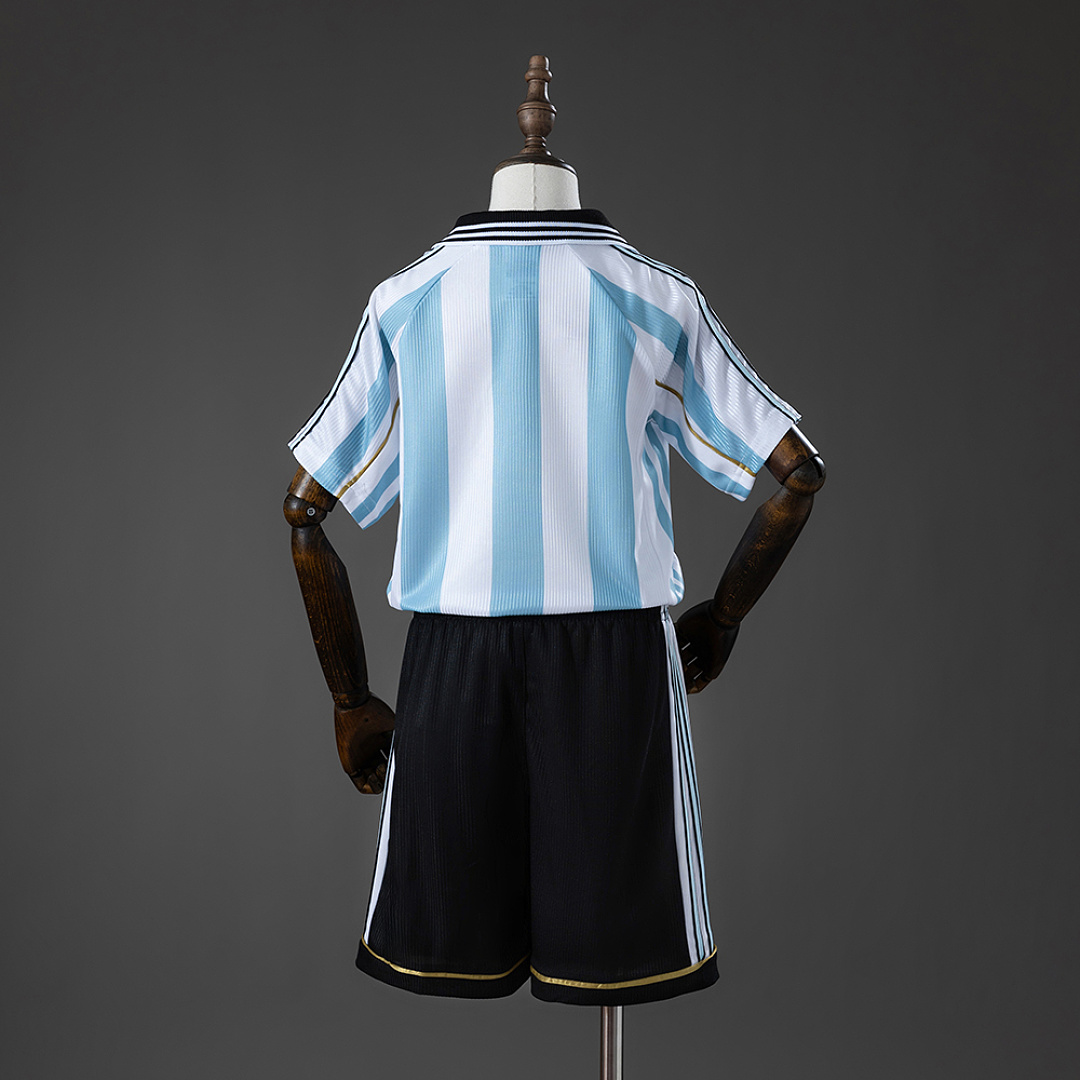 Argentina 1998 Home Retro Kids Kit Jersey – Replica Football Soccer Shirt – Size 16–28