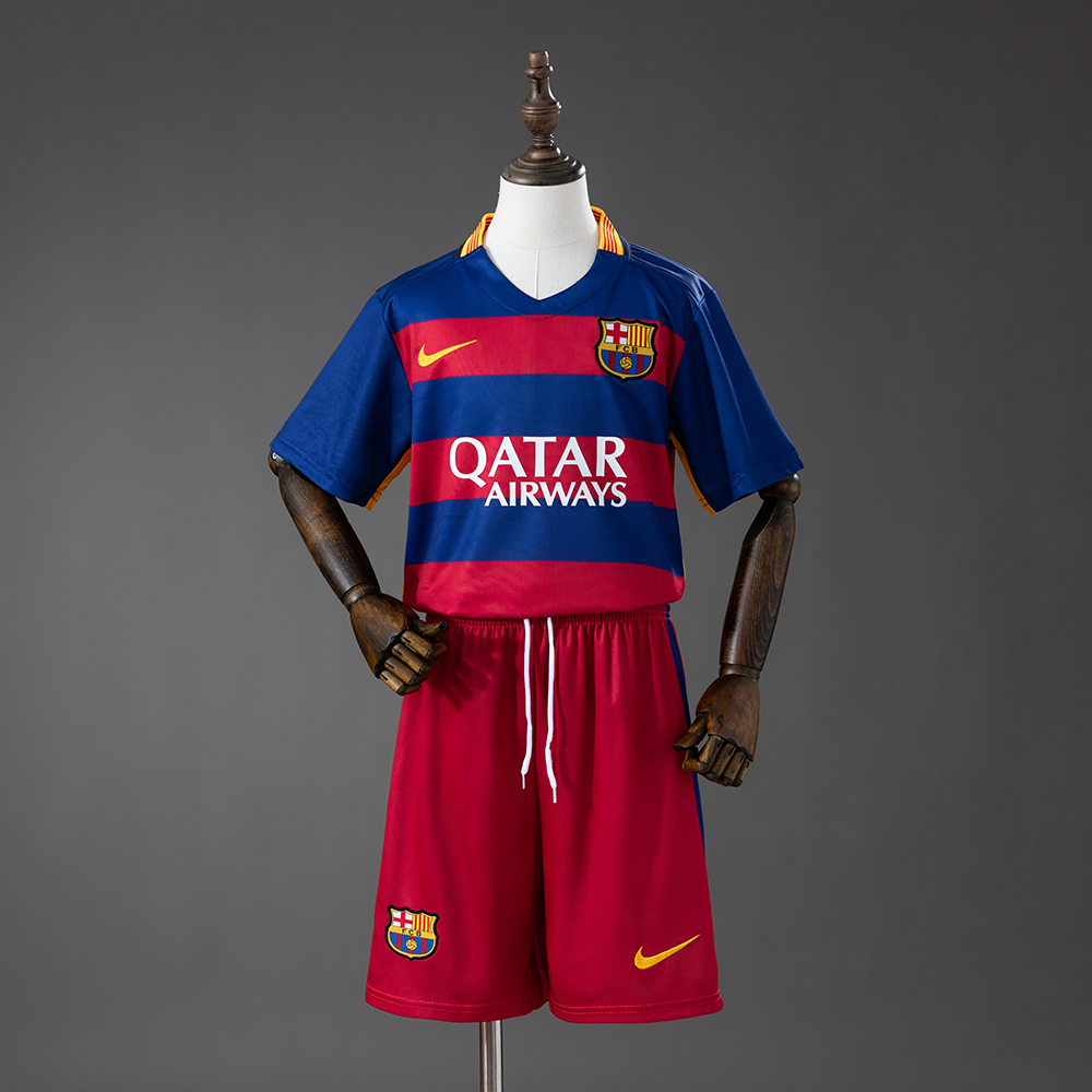 Barcelona 15_16 Home Retro Kids Kit Jersey – Replica Football Soccer Shirt – Size 16–28