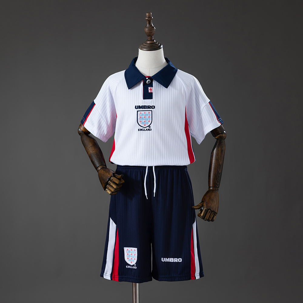 England 1998 Home Retro Kids Kit Jersey – Replica Football Soccer Shirt – Size 16–28