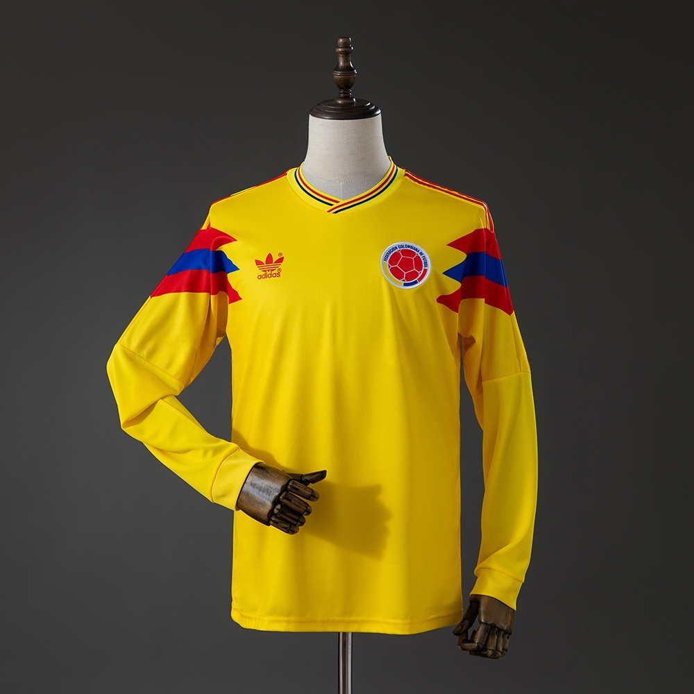 Colombia 1990 Originals Retro Home Long Sleeve Jersey – Replica Football Soccer Shirt – S–XXL
