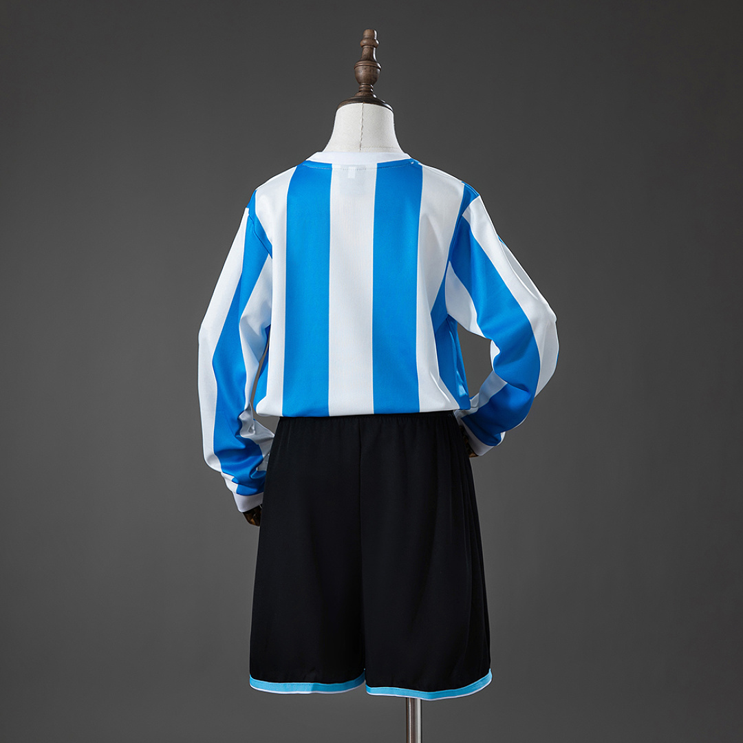 Argentina 1998 Home Retro Long-Sleeved Kids Kit Jersey – Replica Football Soccer Shirt – Size 16–28