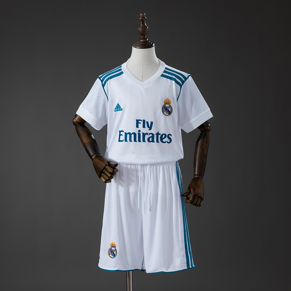 Real Madrid 17_18 Home Retro Kids Kit Jersey – Replica Football Soccer Shirt – Size 16–28