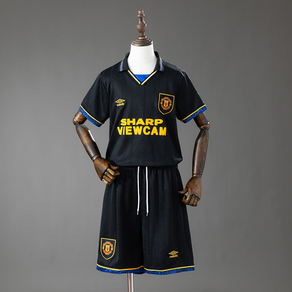 M-U 93_94 Away Retro Kids Kit Jersey – Replica Football Soccer Shirt – Size 16–28