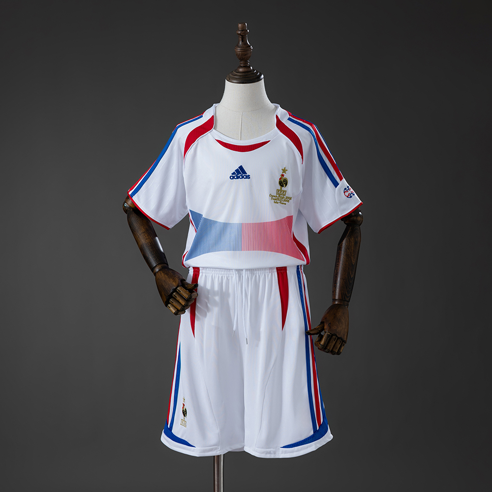 France 2006 Home Retro Kids Kit Jersey – Replica Football Soccer Shirt – Size 16–28