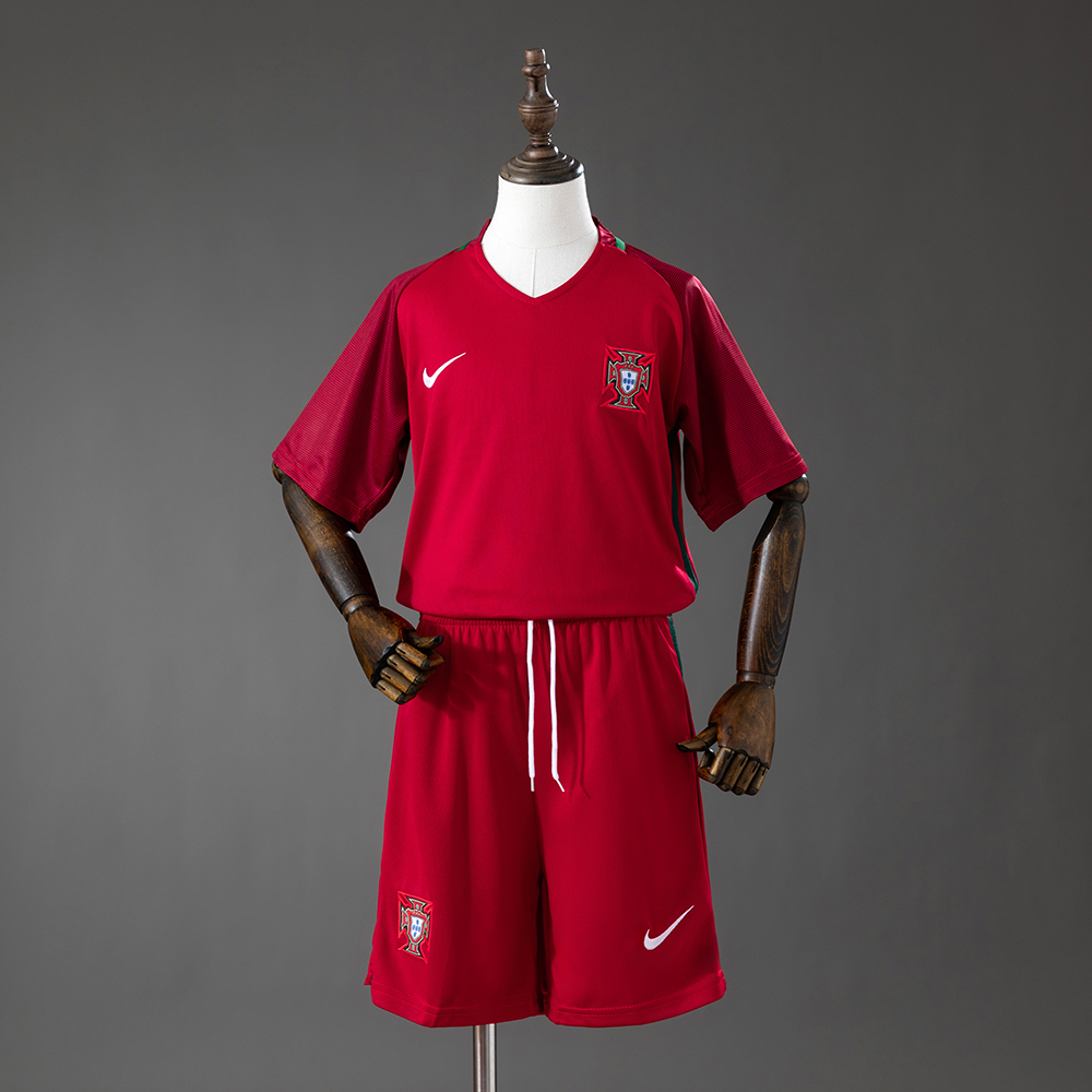 Portugal 16_17 Home Retro Kids Kit Jersey – Replica Football Soccer Shirt – Size 16–28