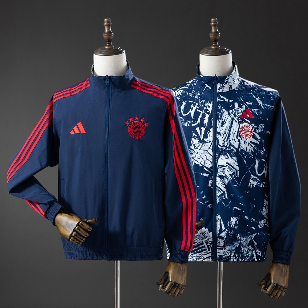 Bayern Munich 25/26 Reversible Jacket Windbreaker – Navy Blue – Replica Football Soccer Jacket – S–3XL