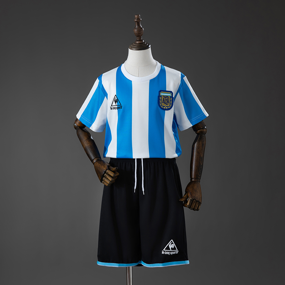 Argentina 1986 Home Retro Kids Kit Jersey – Replica Football Soccer Shirt – Size 16–28