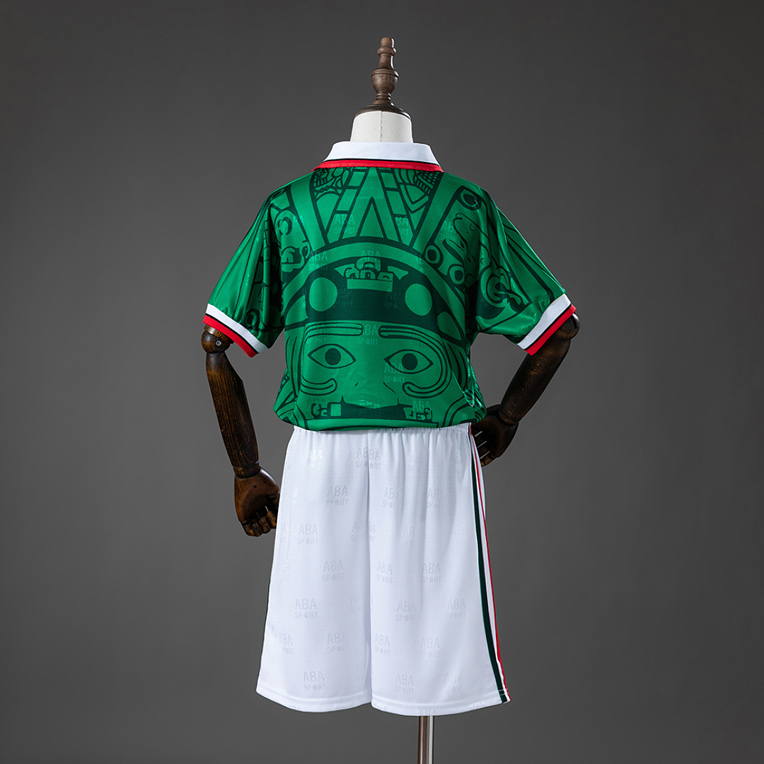 Mexico 1998 Home Retro Kids Kit Jersey – Replica Football Soccer Shirt – Size 16–28