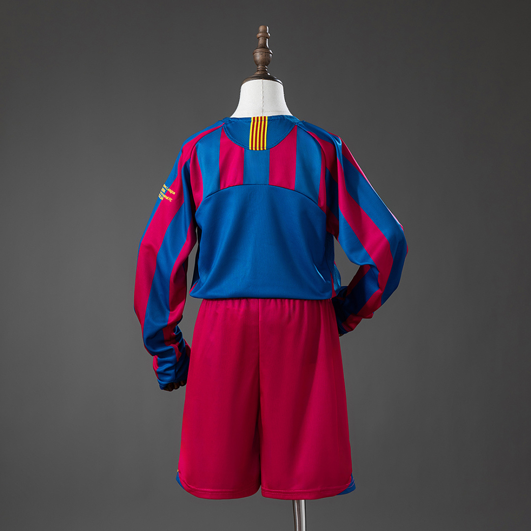 Barcelona 05_06 Home (UEFA Champions League) Retro Long Sleeve Kids Kit Jersey – Replica Football Soccer Shirt – Size 16–28