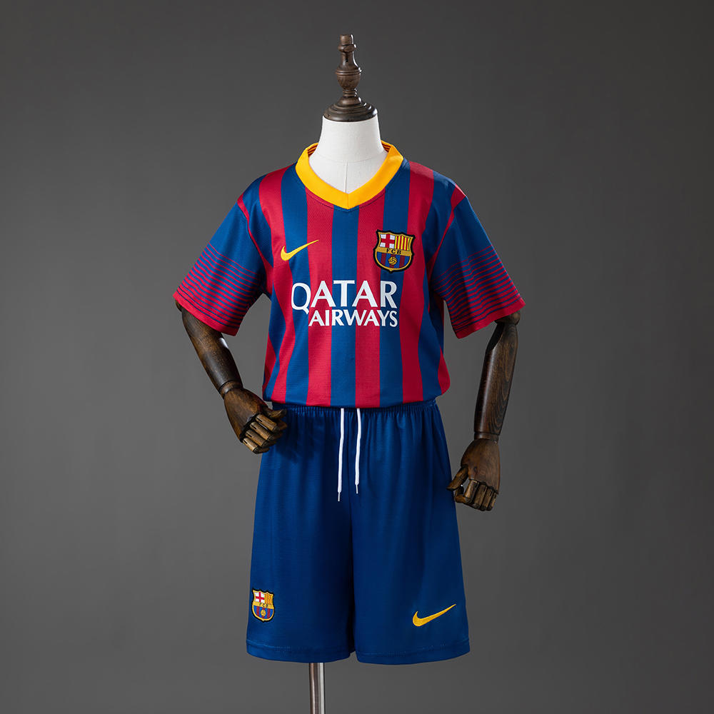 Barcelona 13_14 Home Retro Kids Kit Jersey – Replica Football Soccer Shirt – Size 16–28