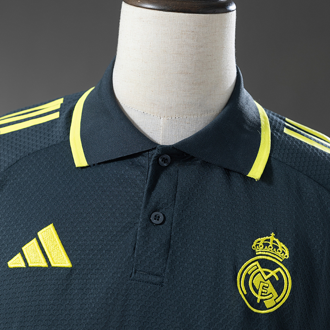 Real Madrid 25_26 POLO - Dark Grey & Yellow – Replica Football Soccer Shirt – S–XXL