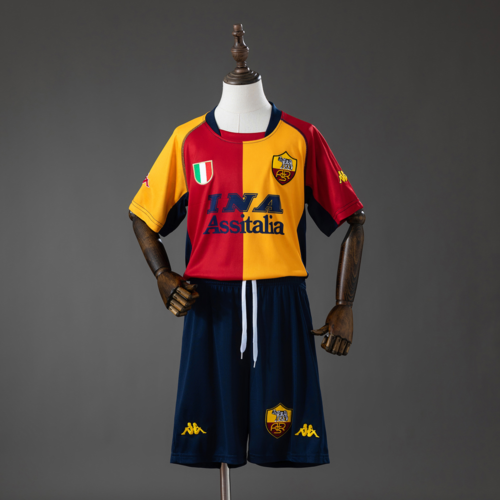 Roma 00_01 Champion Edition Retro Kids Kit Jersey – Replica Football Soccer Shirt – Size 16–28