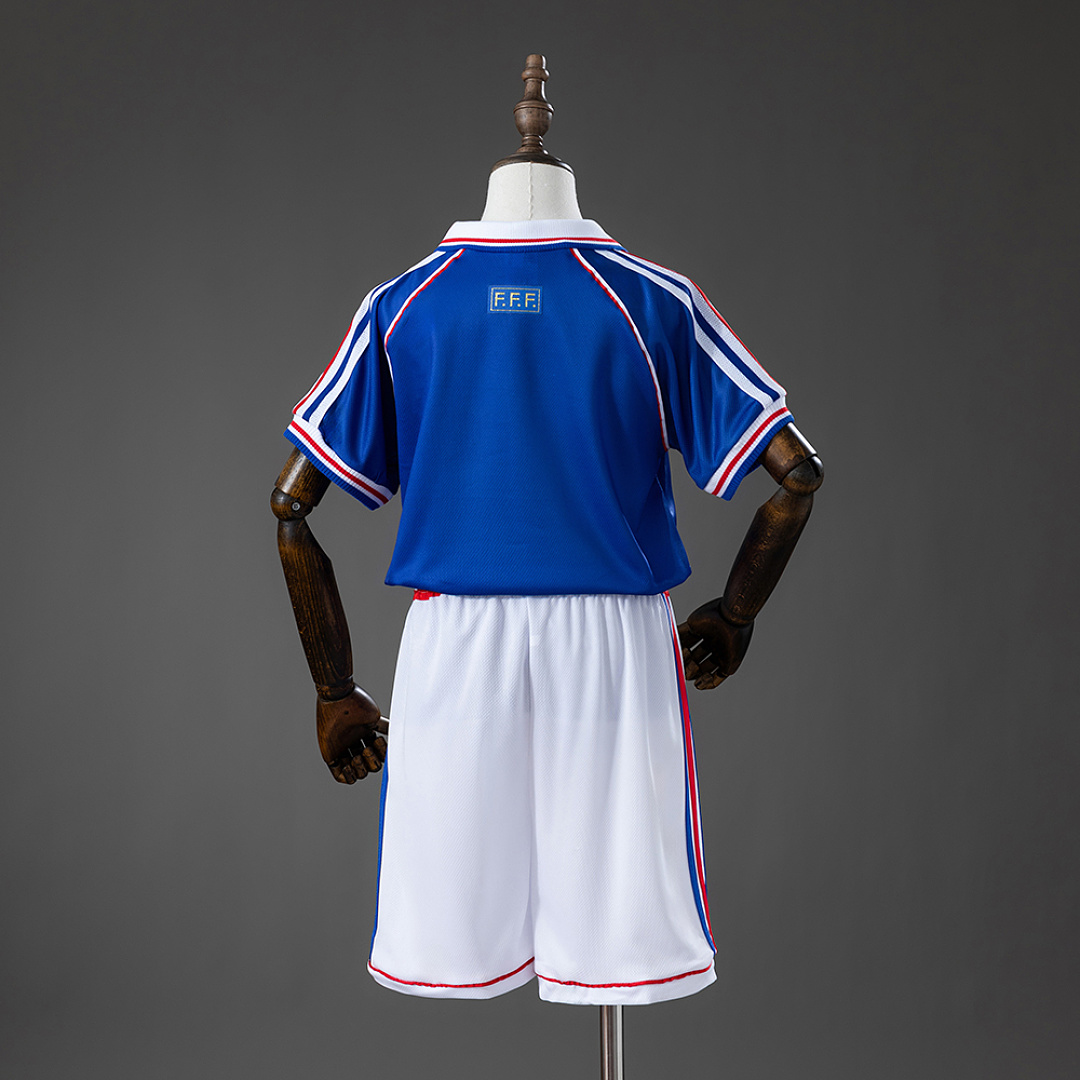 France 1998 Home Retro Kids Kit Jersey – Replica Football Soccer Shirt – Size 16–28