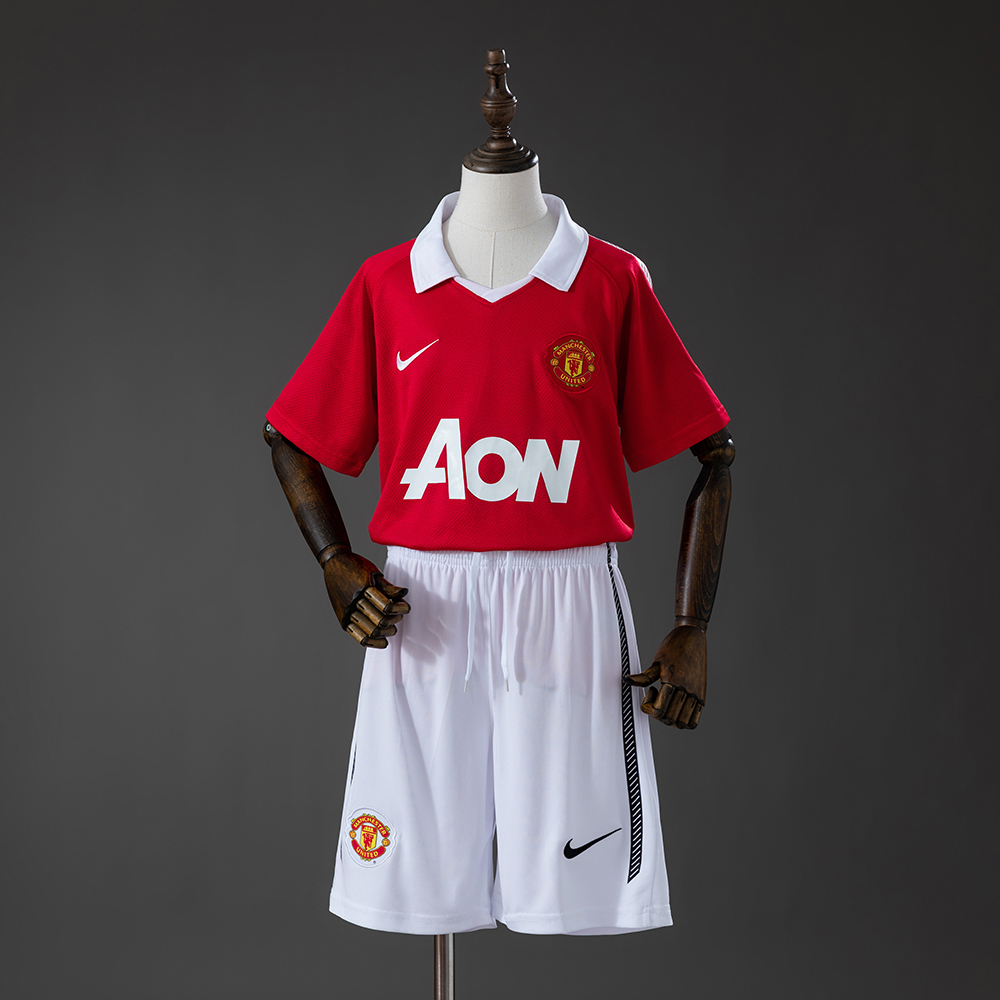 M-U 10_11 Home Retro Kids Kit Jersey – Replica Football Soccer Shirt – Size 16–28