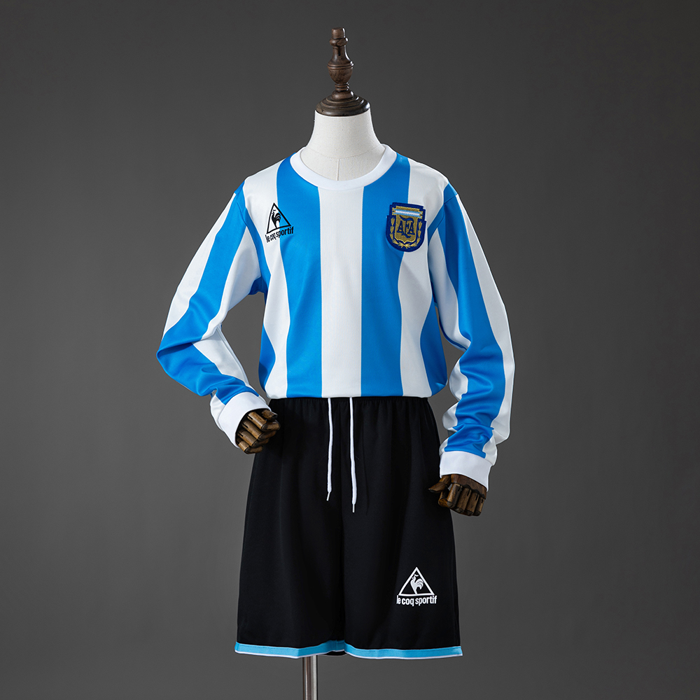 Argentina 1998 Home Retro Long-Sleeved Kids Kit Jersey – Replica Football Soccer Shirt – Size 16–28