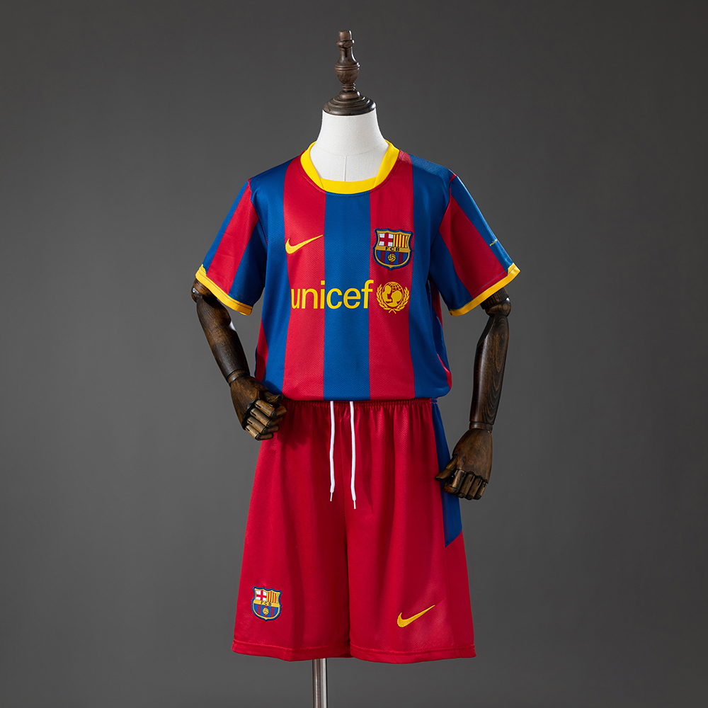 Barcelona 10_11 Home Retro Kids Kit Jersey – Replica Football Soccer Shirt – Size 16–28