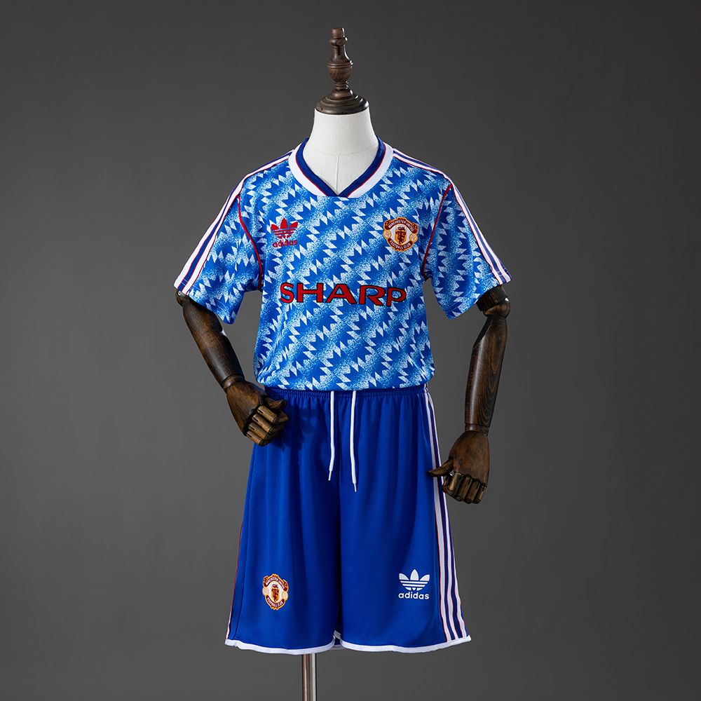 M-U 90_92 Away Retro Kids Kit Jersey – Replica Football Soccer Shirt – Size 16–28