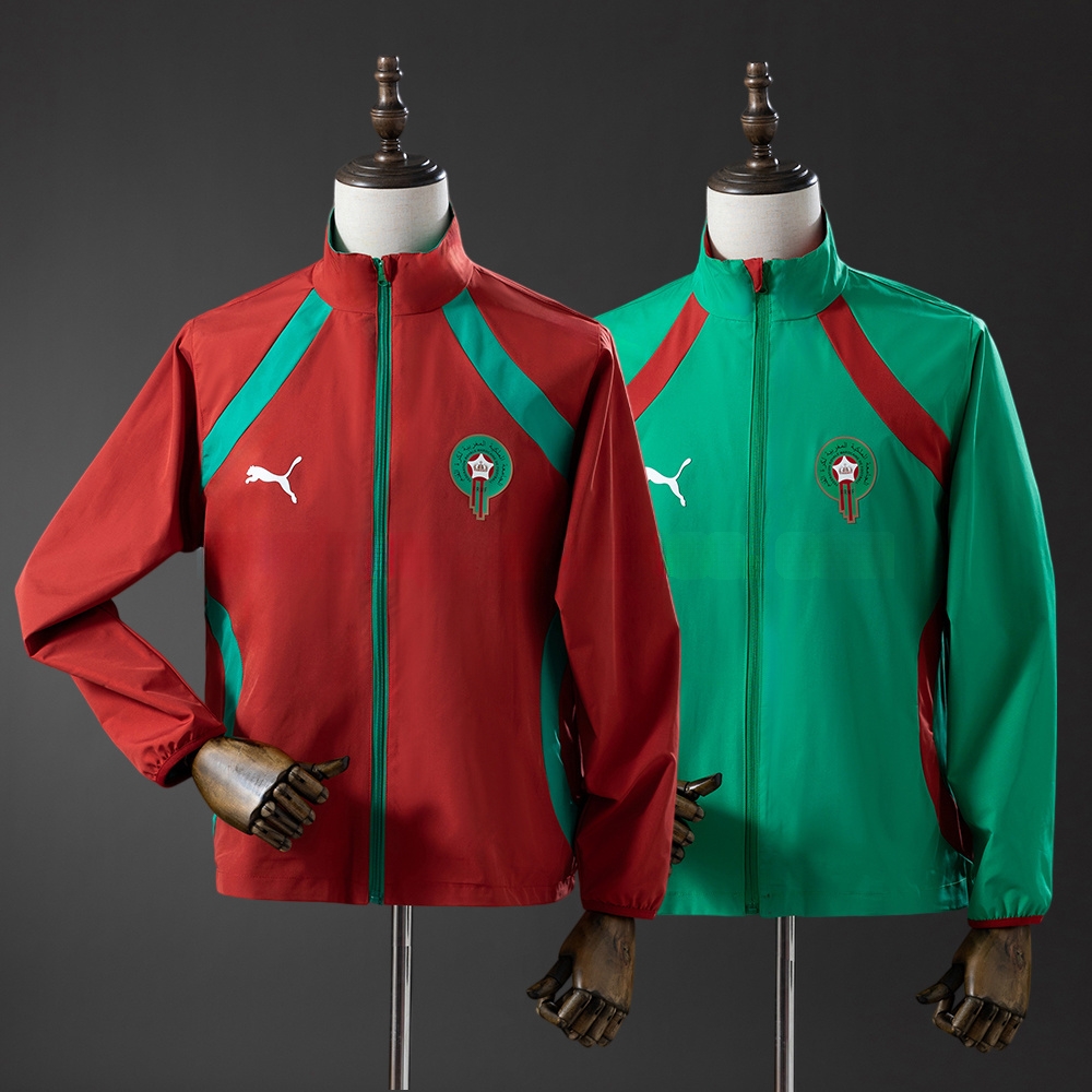 Morocco 2026 Reversible Jacket Windbreaker – Red & Green – Replica Football Soccer Jacket – S–3XL