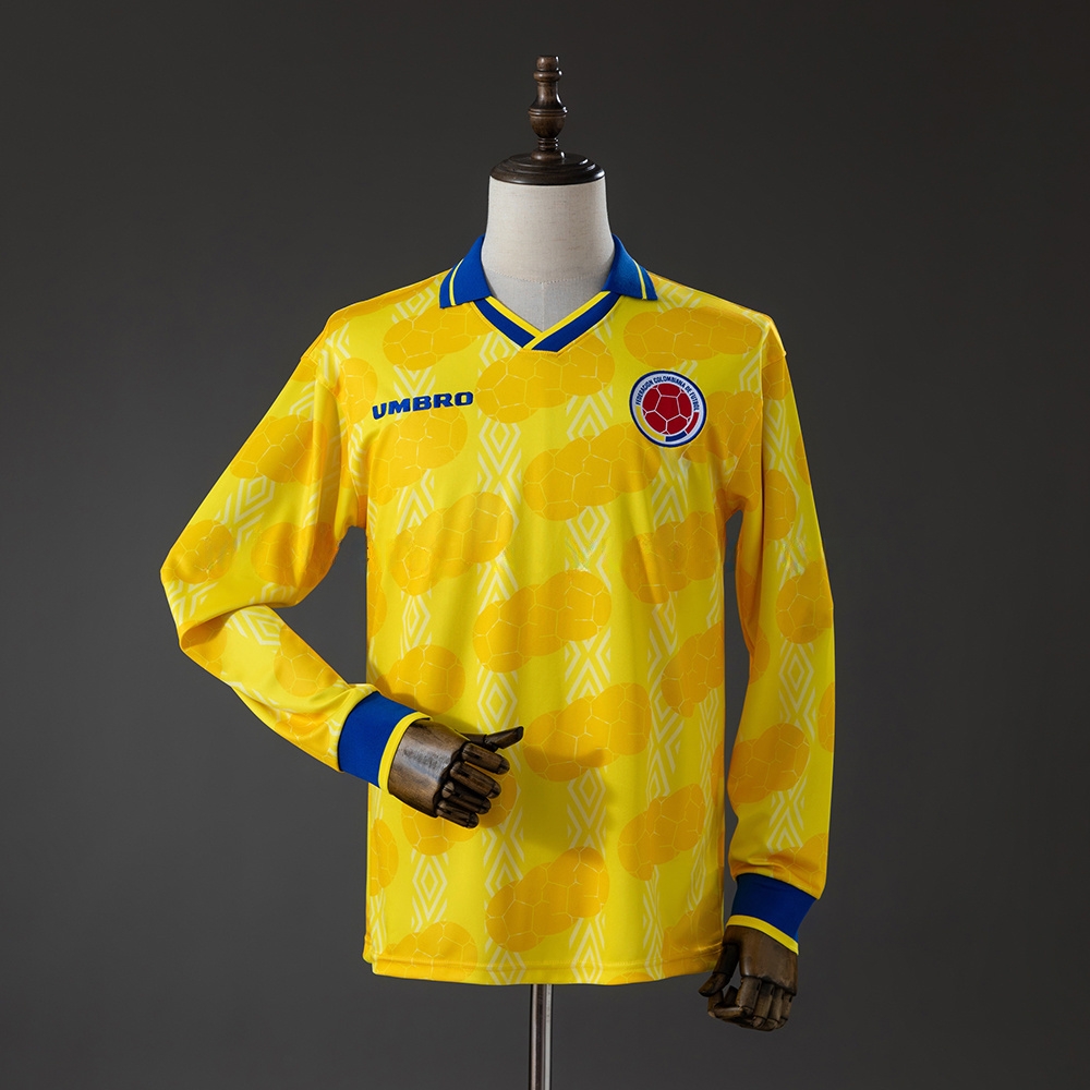 Colombia 1994 Home Retro Long Sleeve Jersey – Replica Football Soccer Shirt – S–XXL