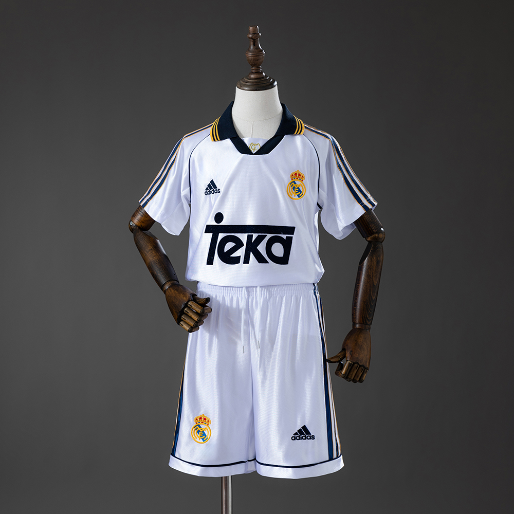 Real Madrid 98_00 Home Retro Kids Kit Jersey – Replica Football Soccer Shirt – Size 16–28