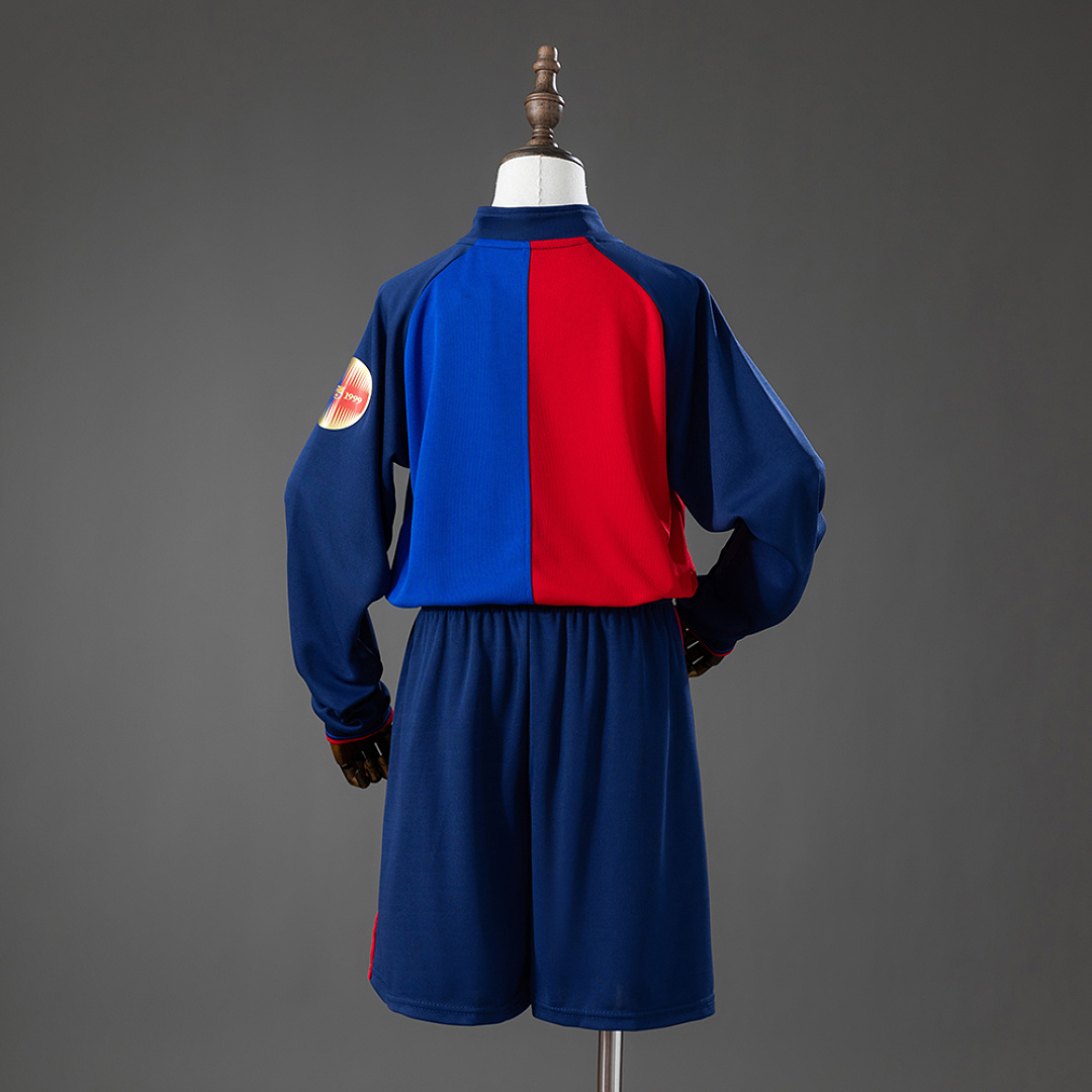Barcelona 100th Anniversary Retro Long-Sleeve Kids Kit Jersey – Replica Football Soccer Shirt – Size 16–28