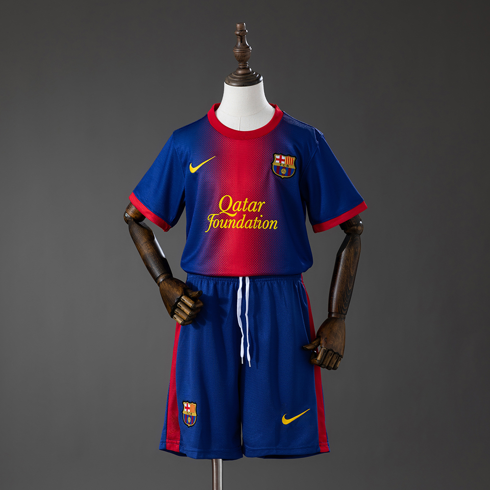 Barcelona 12_13 Home Retro Kids Kit Jersey – Replica Football Soccer Shirt – Size 16–28