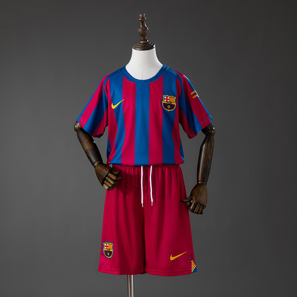 Barcelona 05_06 Home (UEFA Champions League) Retro Kids Kit Jersey – Replica Football Soccer Shirt – Size 16–28