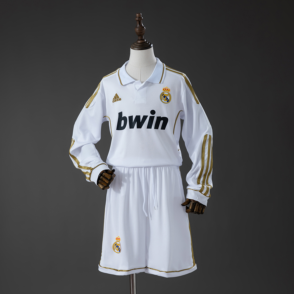 Real Madrid 11_12 Home Retro Long-Sleeve Kids Kit Jersey – Replica Football Soccer Shirt – Size 16–28