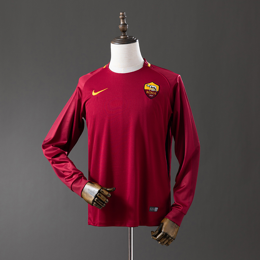 Roma 2017/18 Home Long Sleeve Retro Jersey – Vintage Replica Football Soccer Shirt – S–XXL
