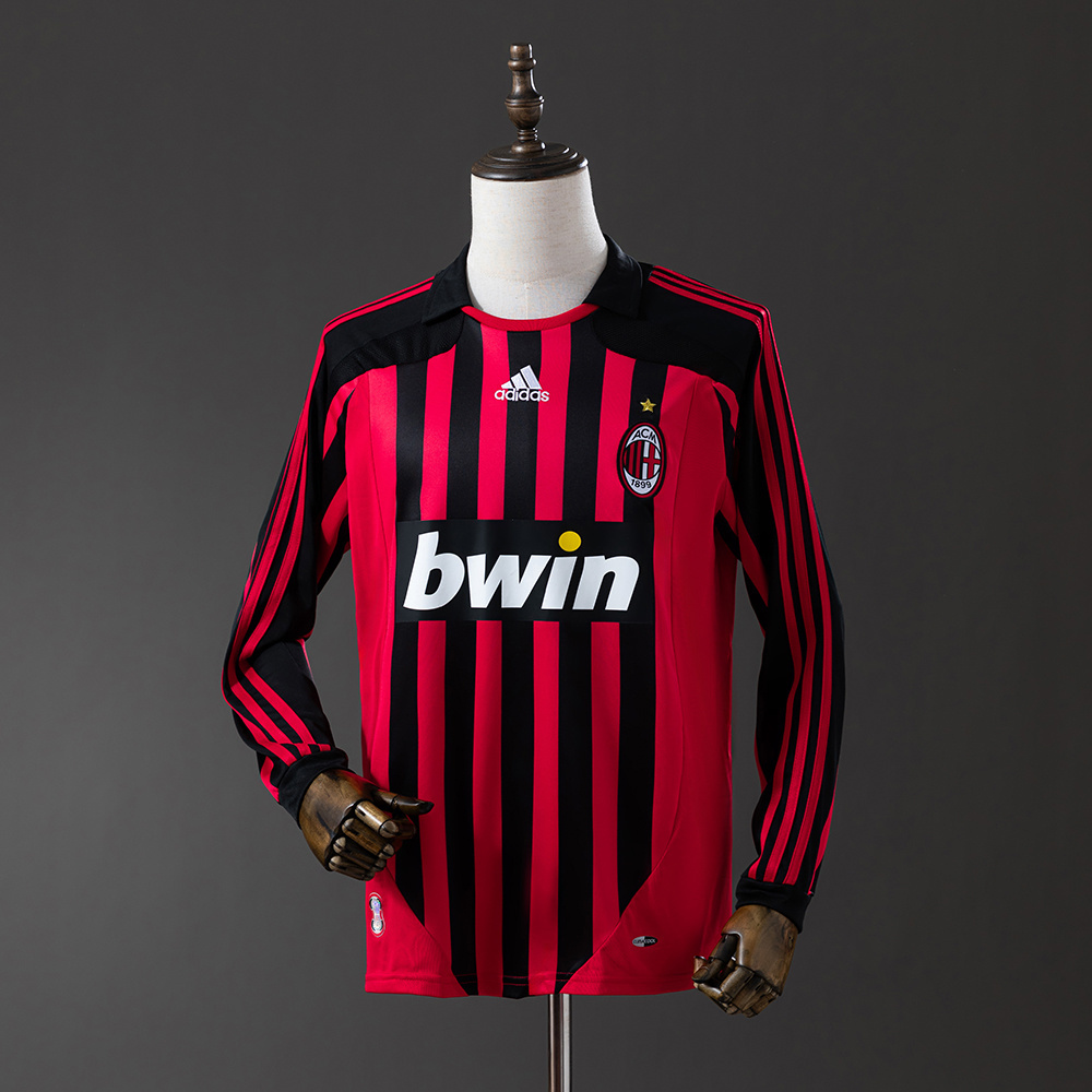 AC Milan 2007/08 Home Long Sleeve Retro Jersey – Vintage Replica Football Soccer Shirt – S–XXL