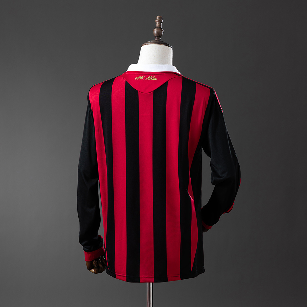 AC Milan 2013/14 Home Long Sleeve Retro Jersey – Vintage Replica Football Soccer Shirt – S–XXL