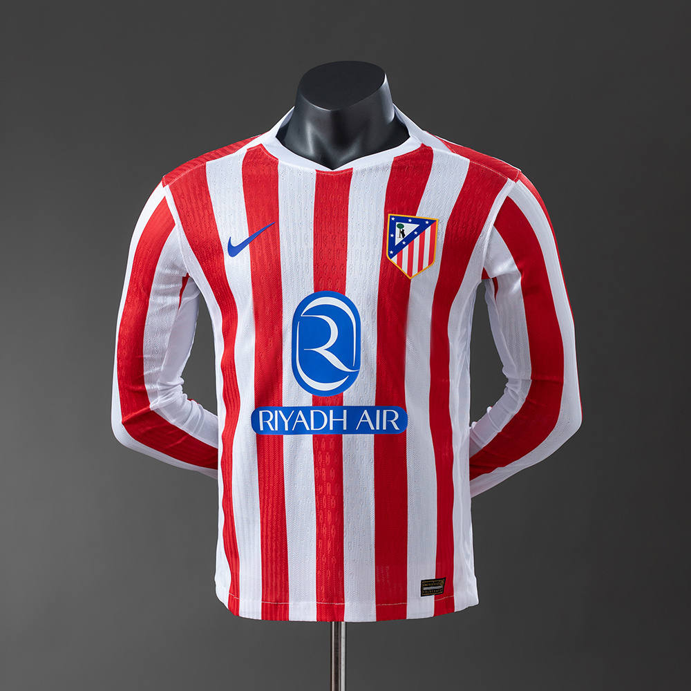 Atletico Madrid 25/26 Home Player Version Long Sleeve Jersey – Replica Football Soccer Shirt – Size S–2XL