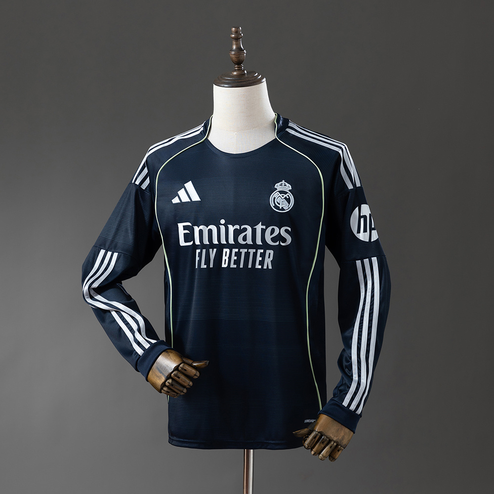 Real Madrid 25/26 Away Long Sleeve Jersey – Replica Football Soccer Shirt – S–4XL