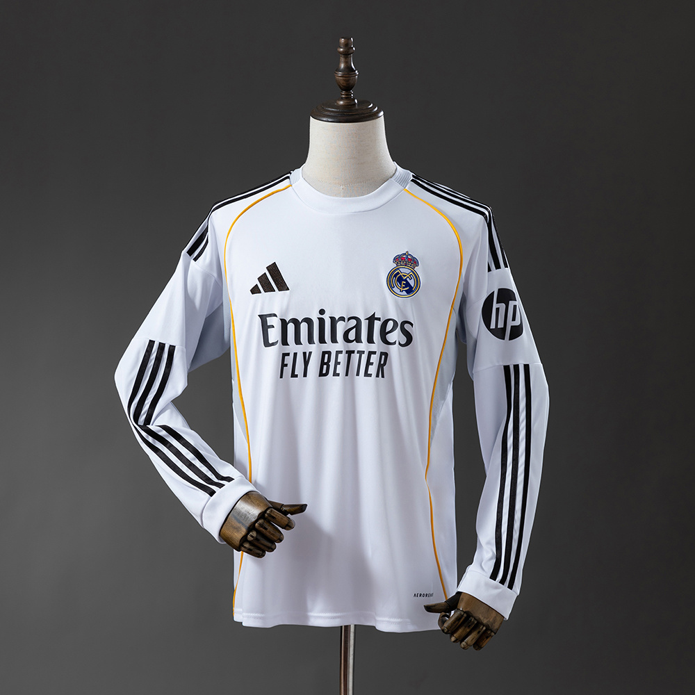 Real Madrid 25/26 Home Long Sleeve Jersey – Replica Football Soccer Shirt – S–4XL