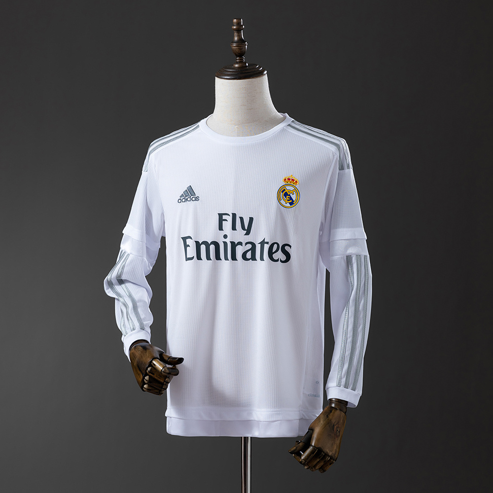 Real Madrid 2015/16 Home Long Sleeve Retro Jersey – Vintage Replica Football Soccer Shirt – S–XXL