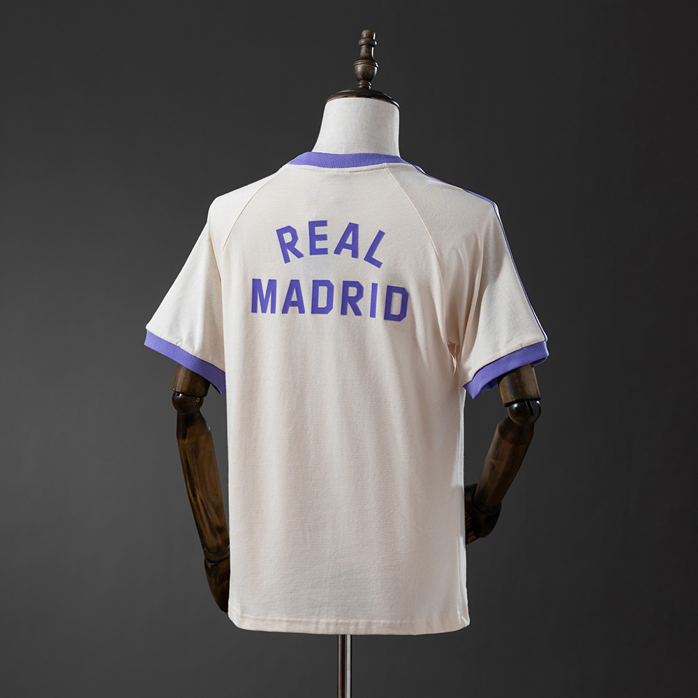 Real Madrid Adidas Originals 3-Stripes Beige T-Shirt – Vintage Replica Football Casual Shirt – S–3XL