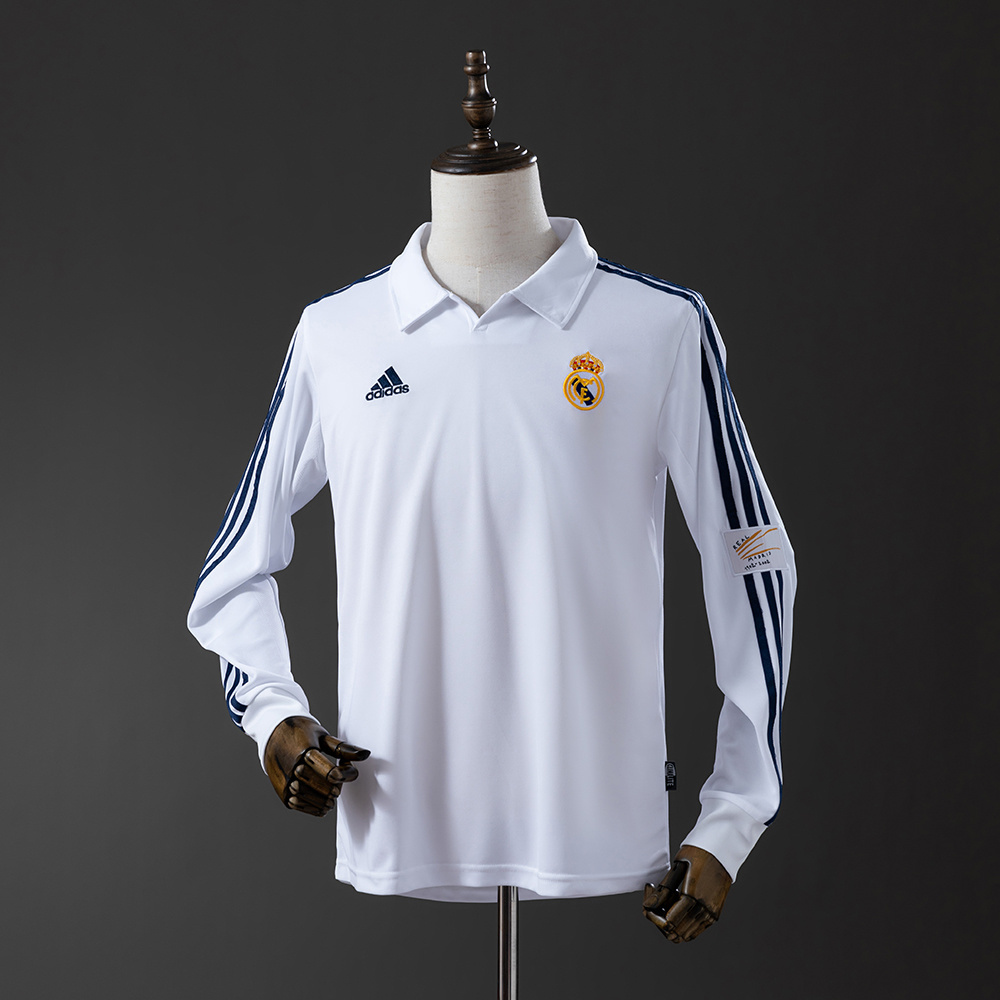 Real Madrid 2001/02 Home (UEFA Champions League) Long Sleeve Retro Jersey – Vintage Replica Football Soccer Shirt – S–XXL